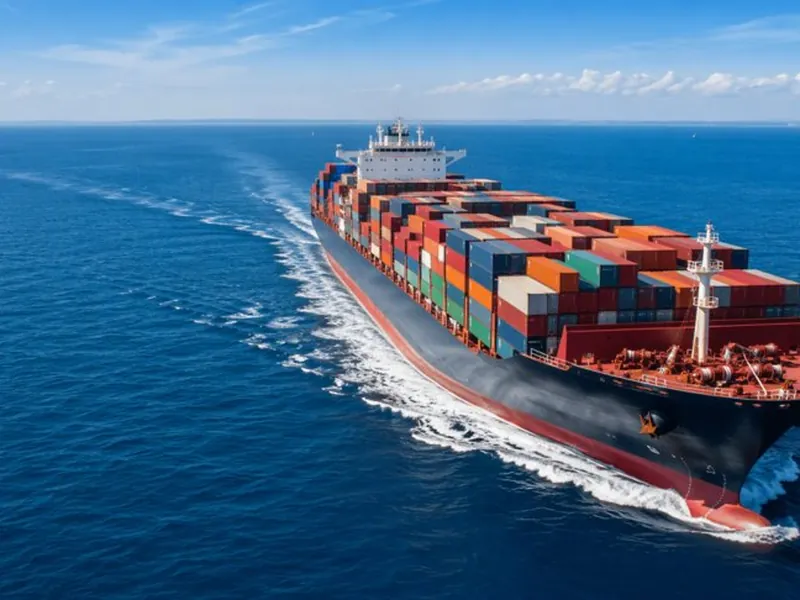 Container ship under way on the open sea